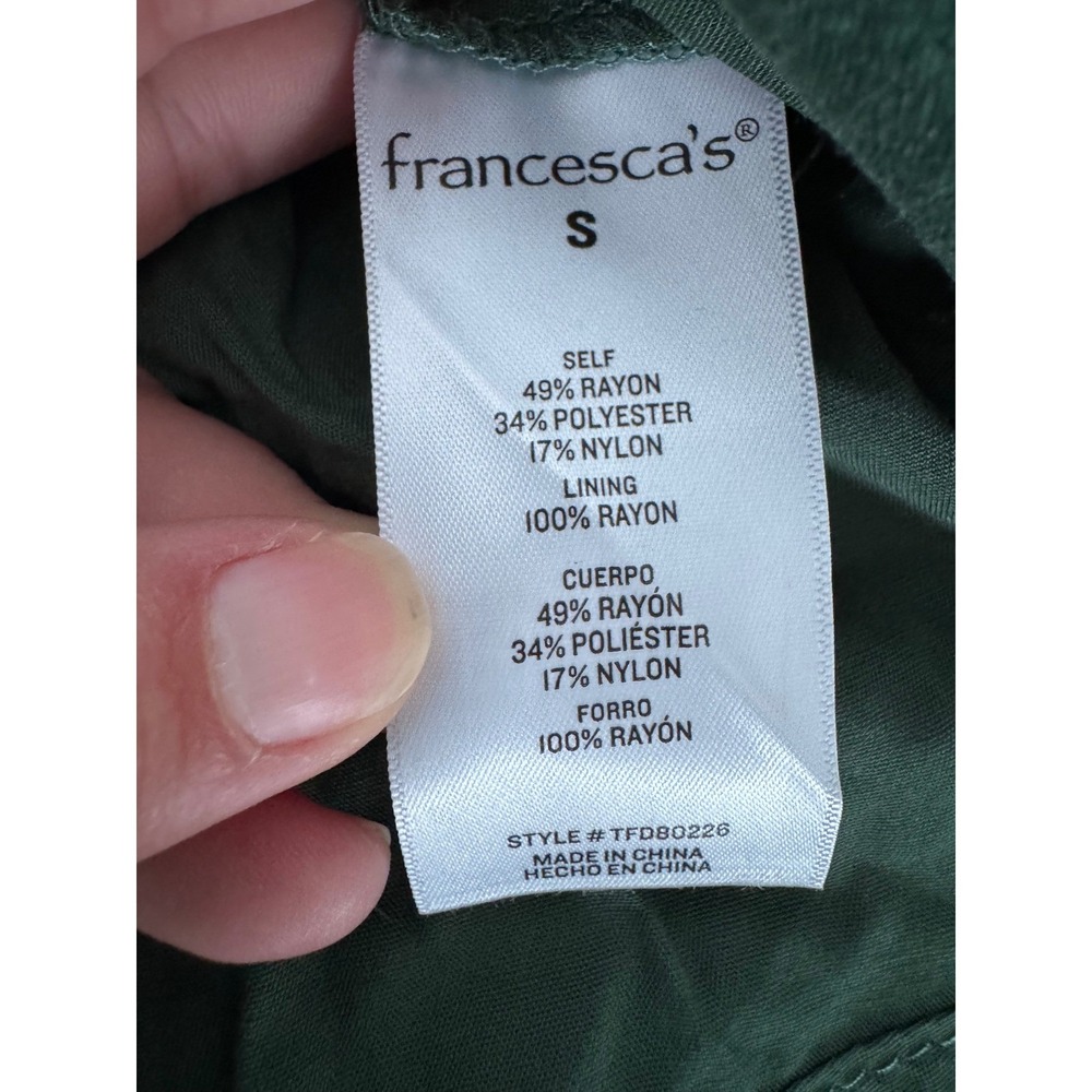 Francescas Green Puff Sleeve Square Neck Tie Back Mini Dress Size S - Picture 3 of 9
